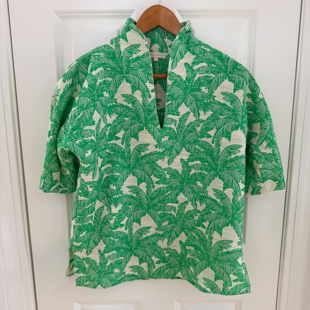 Ann Mashburn Violetta Top in Green Palm Print, Size Small